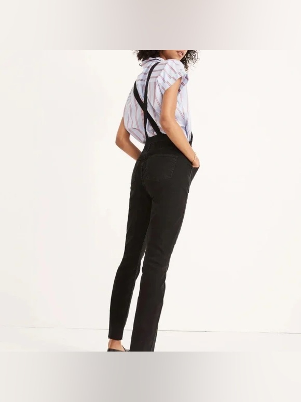 Lucky Brand Troy Bridgette Vintage cotton High-Rise Jeans w/Suspenders Blck sz 8